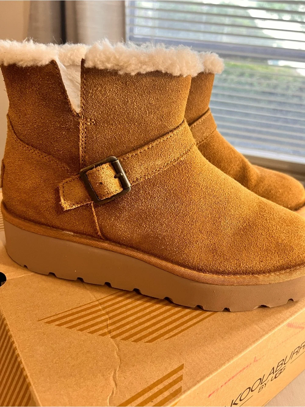 Koolaburra Chestnut Suede Shearling-Trim Ankle Boots